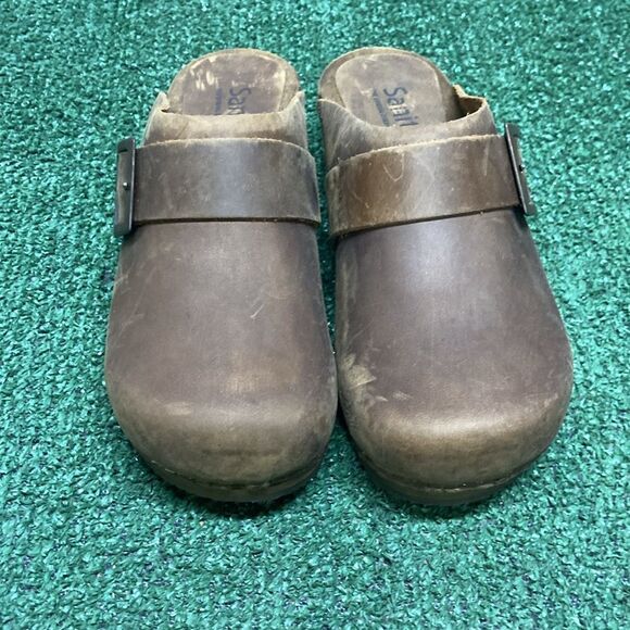 Sanita Brown Leather Mules with Buckle - Picture 2 of 8